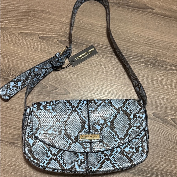 London Fog Handbags - London Fog Blue and Black Snake-Print Crossbody